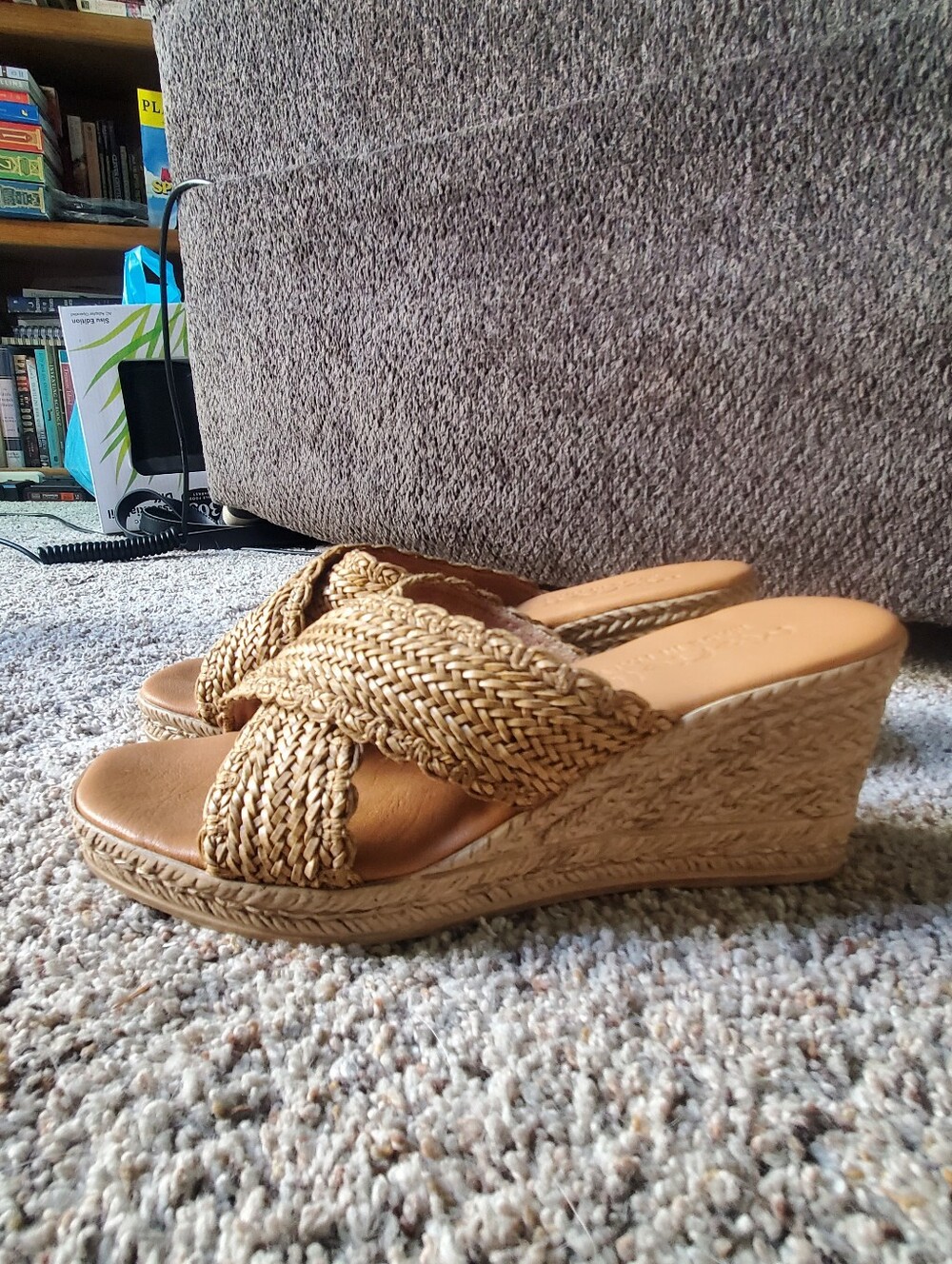 Braided Espadrille Wedge Slide in Tan